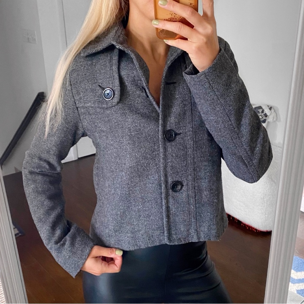 Gap Grey Herringbone Wool Blend Jacket! - image 2